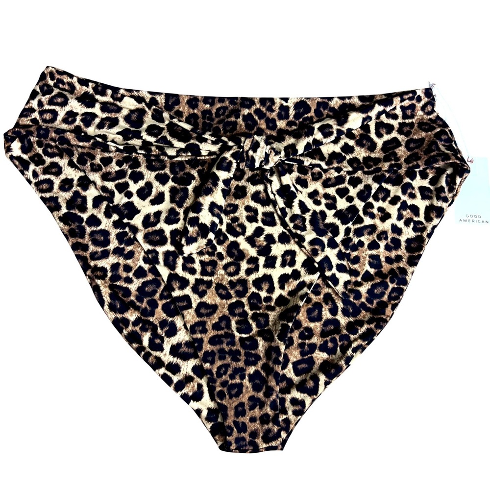 Good American Bikini Bottom Size 6 (3X) Tie Front Waist Cincher Swim Leopard NWT